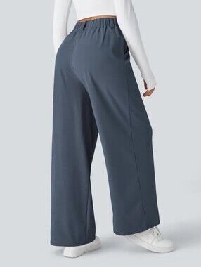 Halara NWT Flex High Waisted Pocket Wide Leg Waffle Work Grisaille Pants L